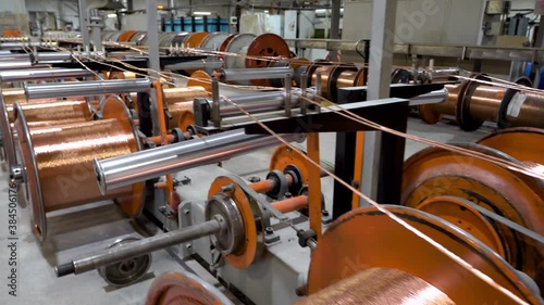 Production of copper wire, the copper cable is reeled off the reel