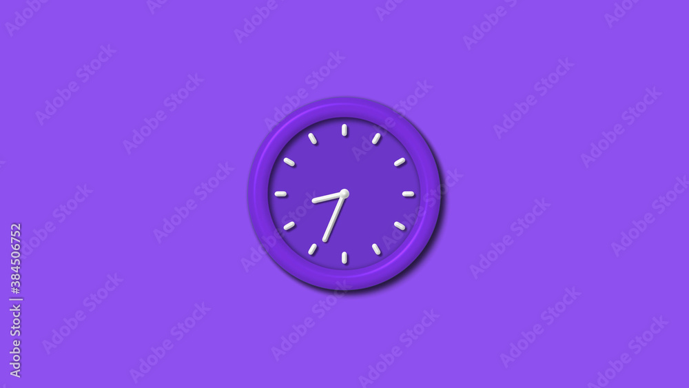 Purple color 12 hours 3d wall clock isolated on purple background,3d wall clock, Clock isolated