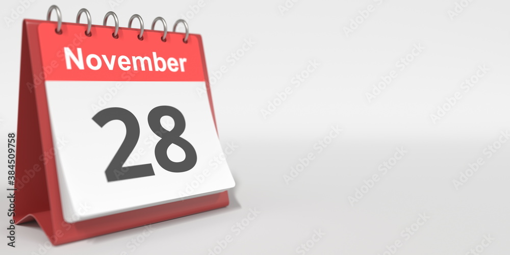 November 28 date written in German on the flip calendar page. 3d rendering November 28 date written in German on the flip calendar page. 3d rendering
