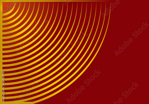 Fondo rojo con círculos dorados concéntricos.