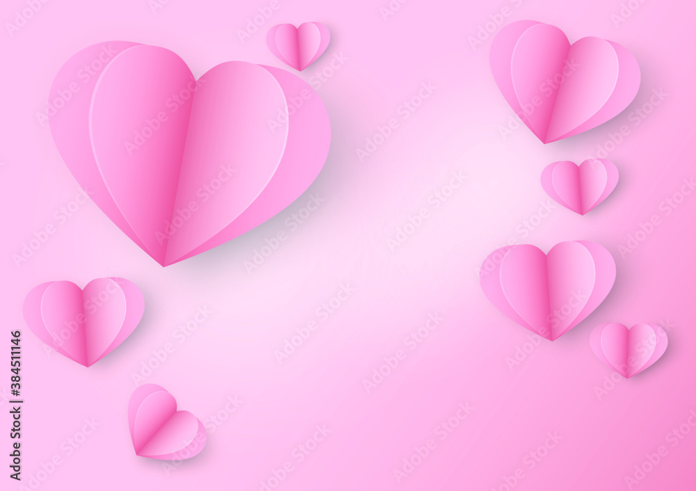 Valentine's Day, Creative paper cut heart decorated glossy pink background