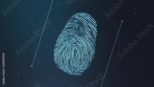Biometrical fingerprint scanning concept animation. Security guard control. Touch ID validation. Digital human identification. Bio metric scanner. Futuristic HUD. Future technologies. 4K hi-tech clip