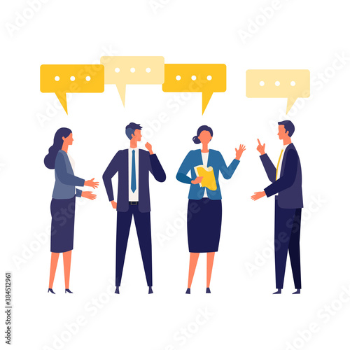 Business talk concept. Vector illustration of talking businessman. Concept for video conference, workers at office.