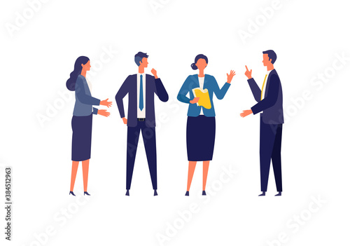 Business talk concept. Vector illustration of talking businessman. Concept for video conference, workers at office.