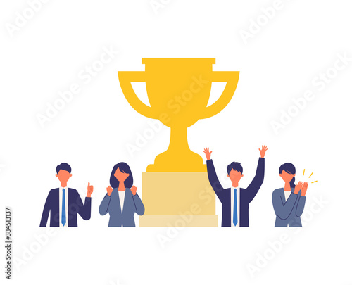 Metaphor of business process, accomplish, strategy. Flat design vector illustration of business people.