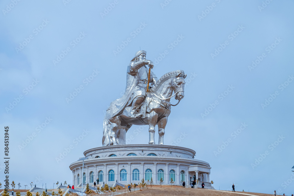 Obraz premium Equestrian statue of Genghis Khan at the outskirt of Ulaanbaatar city. 