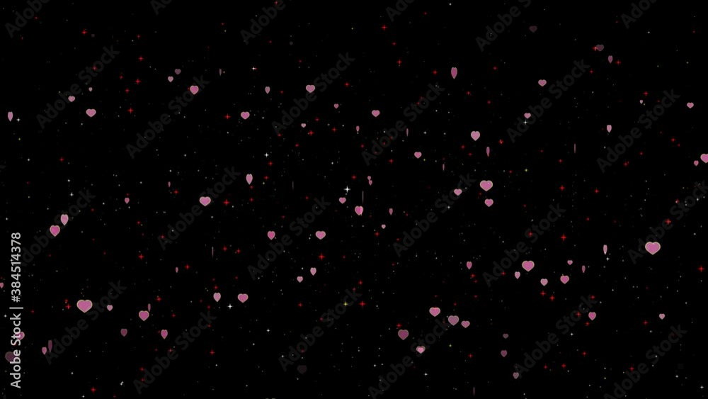 pink heart and yellow border and red yellow white stars floating on space pink heart and yellow border and red yellow white stars floating on space