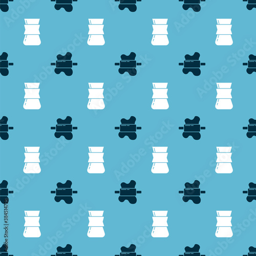 Set Rolling pin on dough and Coffee turk on seamless pattern. Vector.