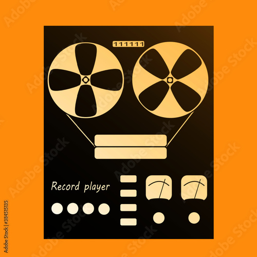 Reel tape recorder to play and record audio. Reel-to-reel player for audio recordings. A tape recorder for listening to musical audio recordings. Retro electronic technologies. Leisure activities.