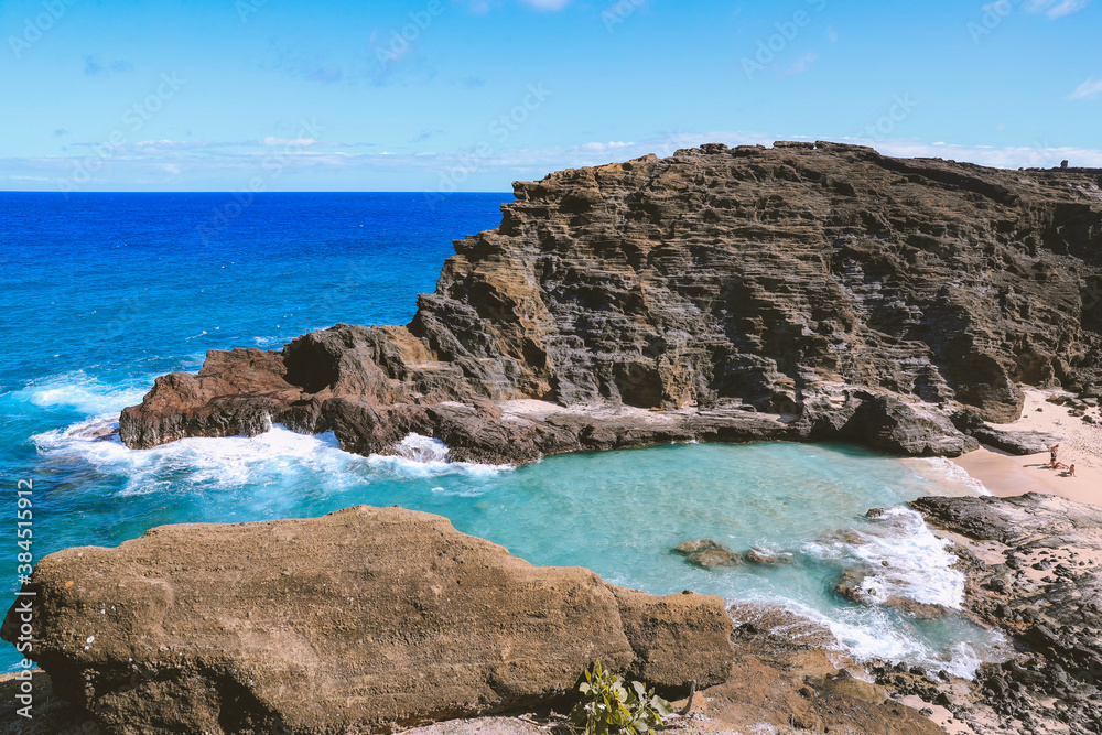 Picturesque cove with a beach view, Halona Beach Cove, Oahu, Hawaii