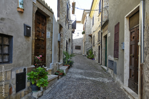A narrow street between the old houses of the town of Vico nel Lazio, in the province of Frosinone © Giambattista