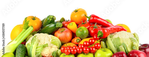 Set of fresh vegetables and fruits isolated on white