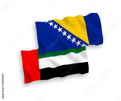 Flags of Bosnia and Herzegovina and United Arab Emirates on a white background