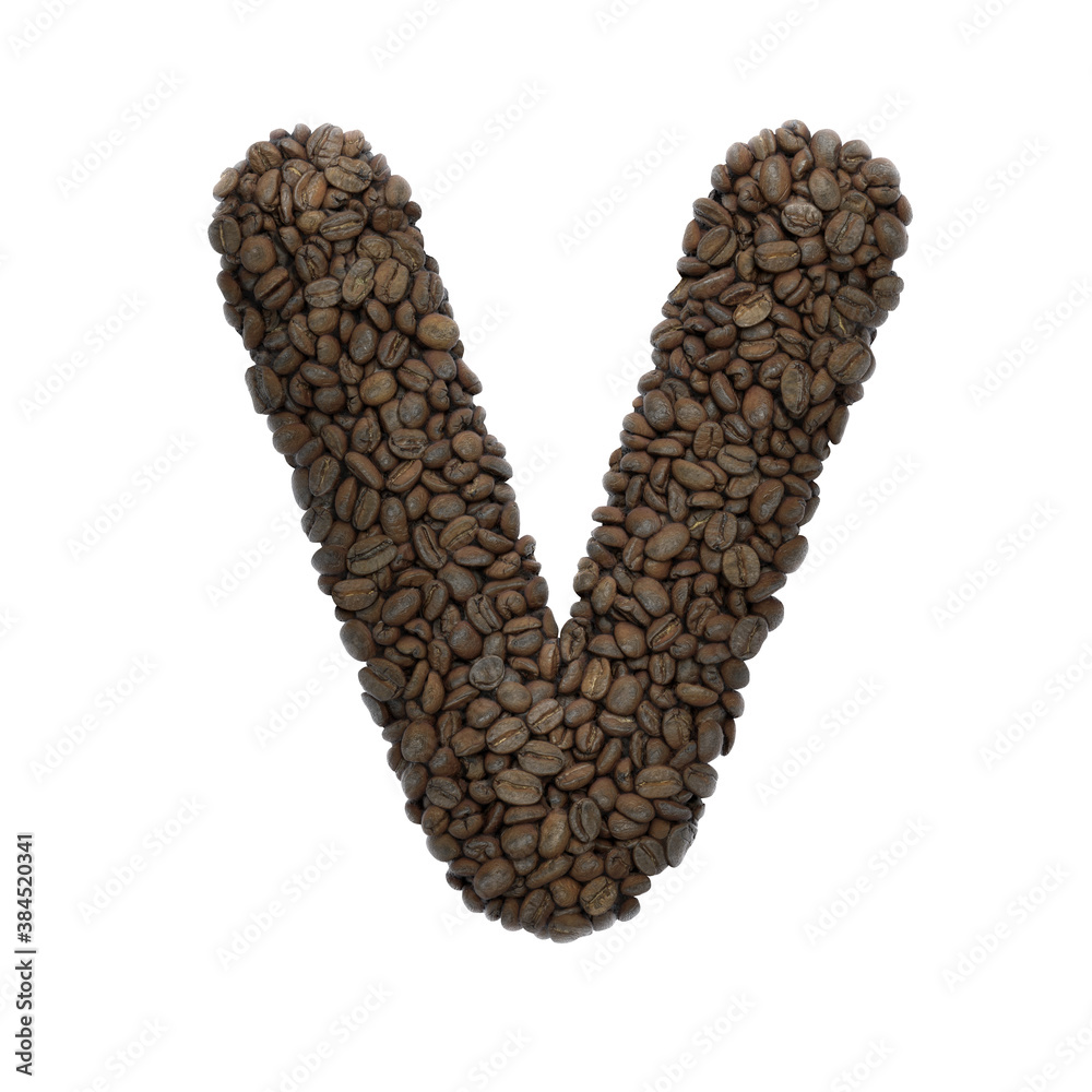 Coffee letter V - Upper-case 3d roasted beans font - suitable for Coffee, energy or insomnia related subjects Coffee letter V - Upper-case 3d roasted beans font - suitable for Coffee, energy or insomnia related subjects