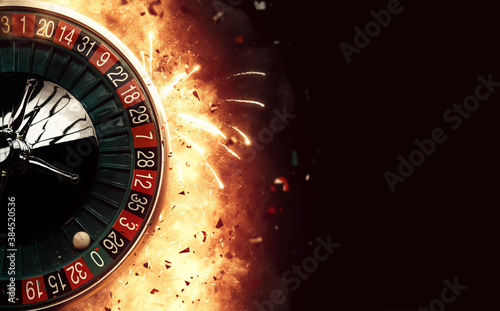 Flaming casino roulette wheel