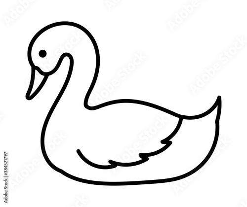Simple vector drawing of a cute swan for design work, for children's coloring, logo, template.