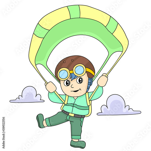 a small child is doing parachuting
