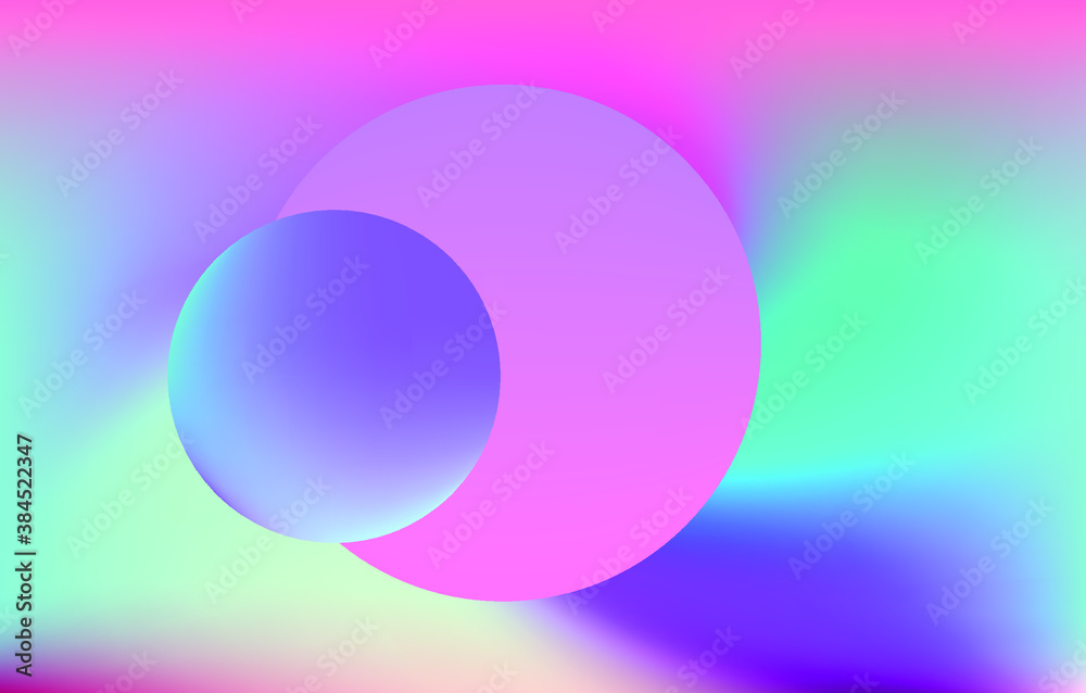 Colorful neon spheres holographic background. Abstract psychedelic illustration.