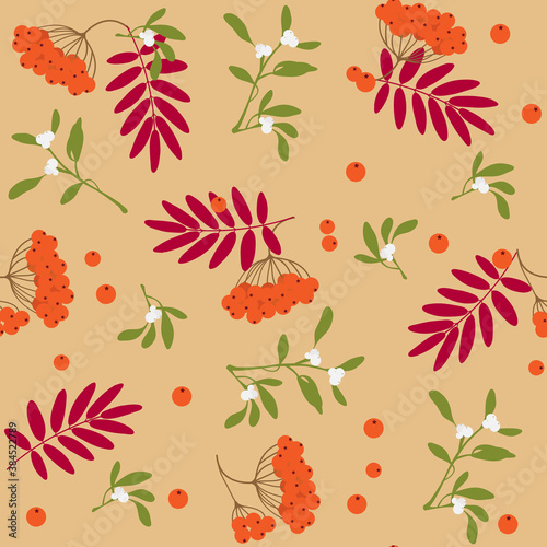 Rowanberry and leafs seamless pattern