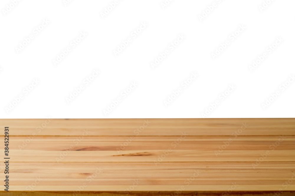 Old vintage wood table in perspective isolated on white background