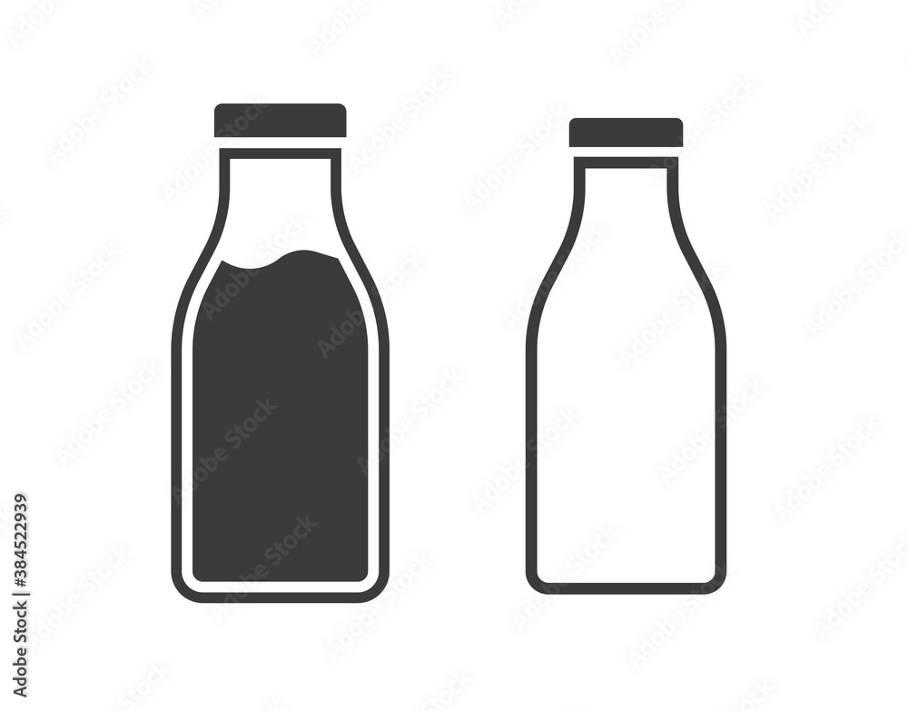 Milk bottle icon vector, dairy product glass package empty and full isolated line outline art shape, beverage drink element Milk bottle icon vector, dairy product glass package empty and full isolated line outline art shape, beverage drink element