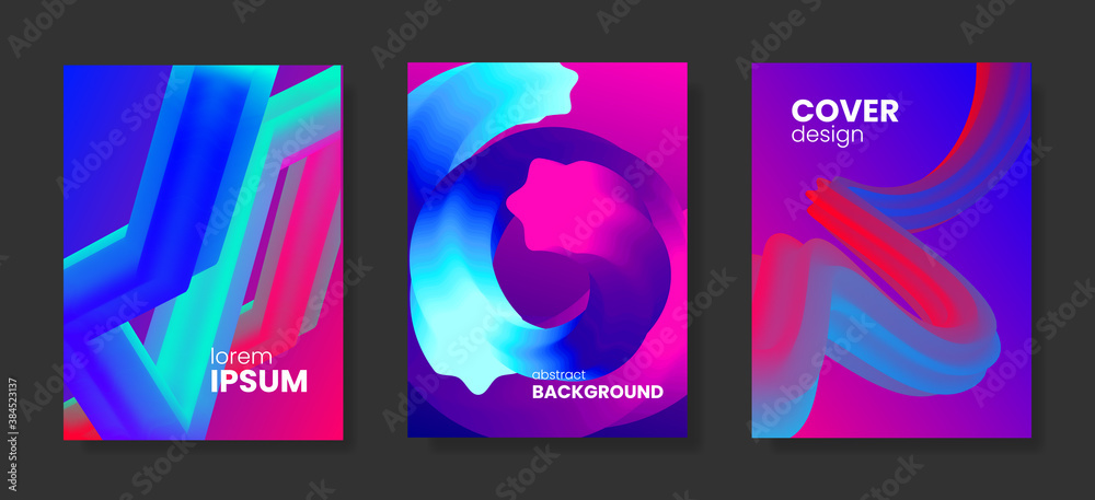 Set of abstract vector backgrounds with vivid 3d shapes. Stock vector backdrop.