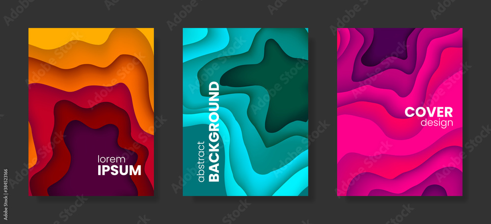 Set of abstract vector 3D paper backgrounds with vivid colors. Stock vector backdrop.