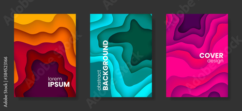 Set of abstract vector 3D paper backgrounds with vivid colors. Stock vector backdrop.