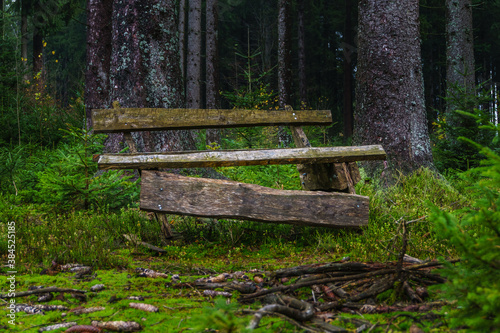 Sitzbank aus Holz im Wald