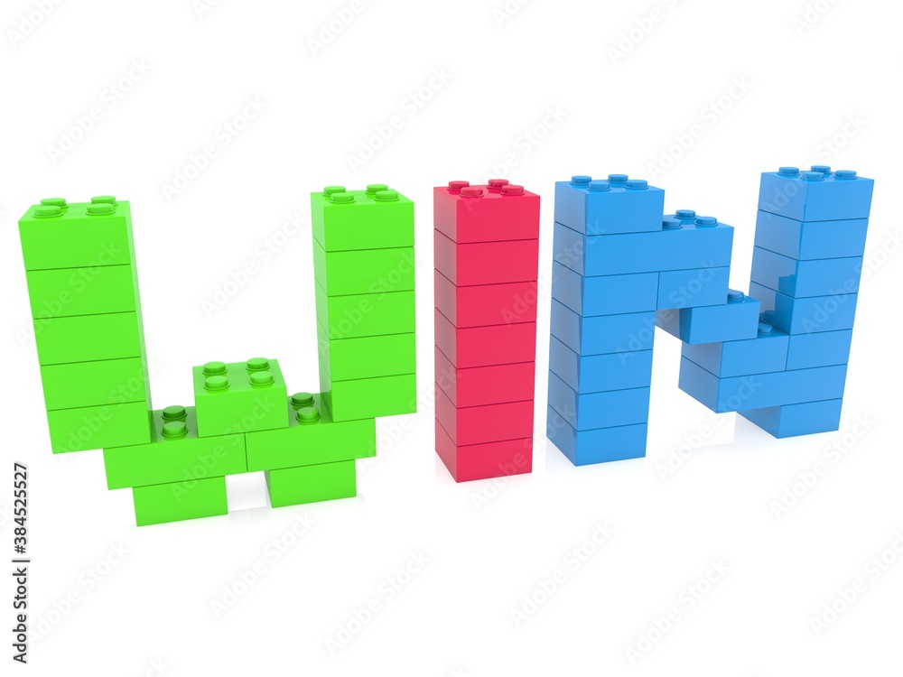 WIN concept from colored toy bricks to white WIN concept from colored toy bricks to white