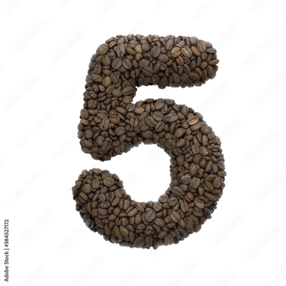 Coffee number 5 - 3d roasted beans digit - Suitable for Coffee, energy or insomnia related subjects Coffee number 5 - 3d roasted beans digit - Suitable for Coffee, energy or insomnia related subjects