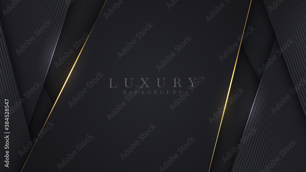 Luxury abstract background, golden lines on dark, modern black backdrop concept 3d style. Illustration from vector about modern template deluxe design. - obrazy, fototapety, plakaty 