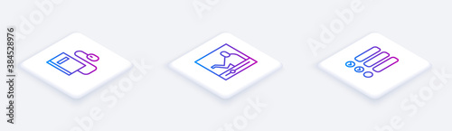 Set Isometric line Electronic book with mouse, Online education and Task list. White square button. Vector.