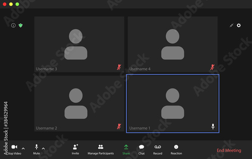 Video conference user interface, video conference calls window overlay. photo