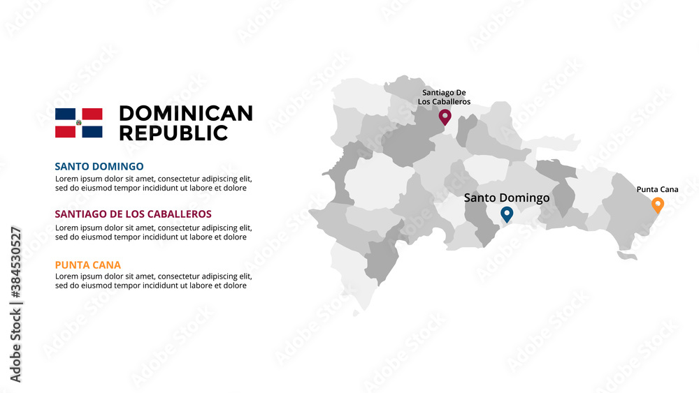Dominican Republic vector map infographic template. Slide presentation. Global business marketing concept. North America country. World transportation geography data. 