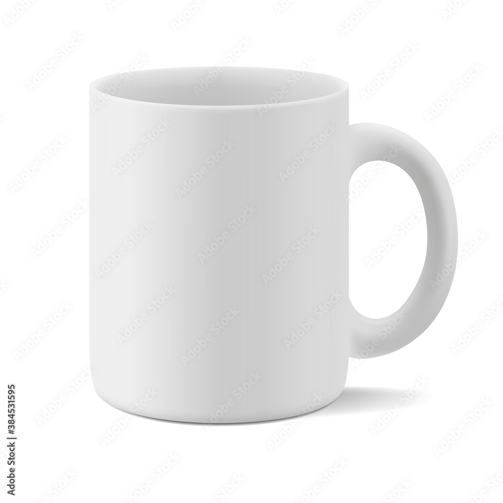Vector realistic matte mockup of a white mug for drinks perspective view. White blank isolated cup. EPS 10 Vector realistic matte mockup of a white mug for drinks perspective view. White blank isolated cup. EPS 10
