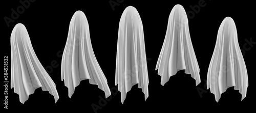 Ghost on a black background. An evil spirit with a covered sheet. Vector EPS 10