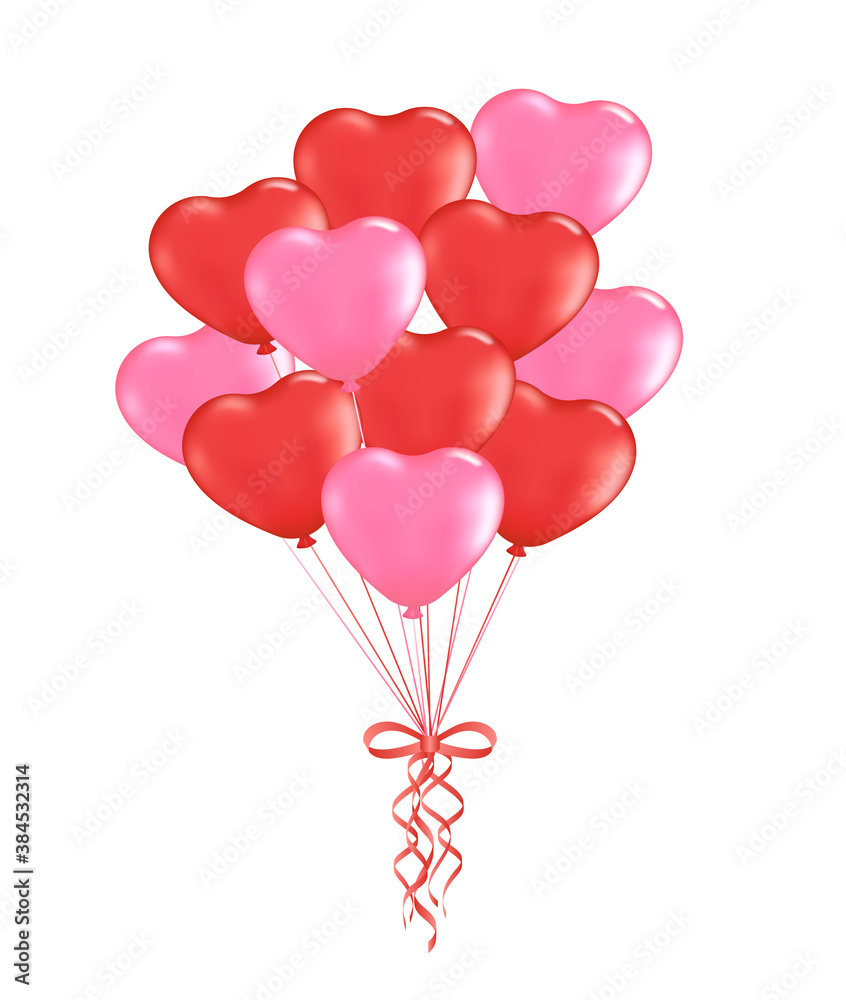 pink and red balloons in the shape of a heart. Without a background, isolated. Vector clip art