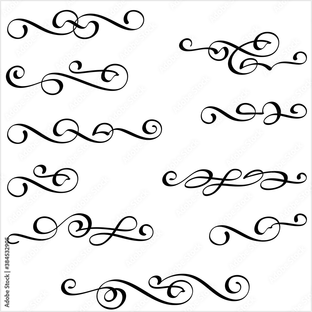 Calligraphic Flourish Element Design, Hand Drawn, Pen Ink Style Calligraphic Flourish Element Design, Hand Drawn, Pen Ink Style