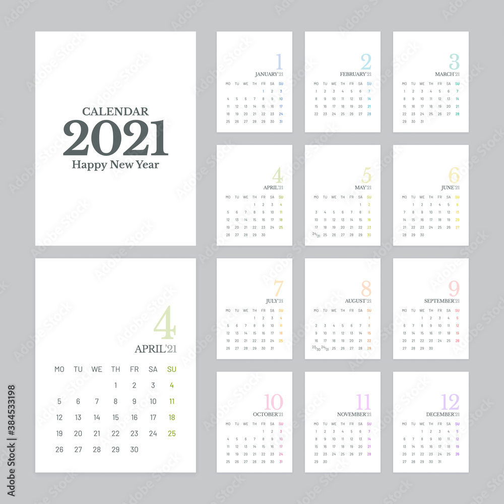 Simple Calendar 2021 Design Week Starts on Monday Simple Calendar 2021 Design Week Starts on Monday