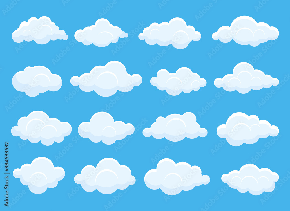 Set of white clouds vector design illustration isolated on blue sky