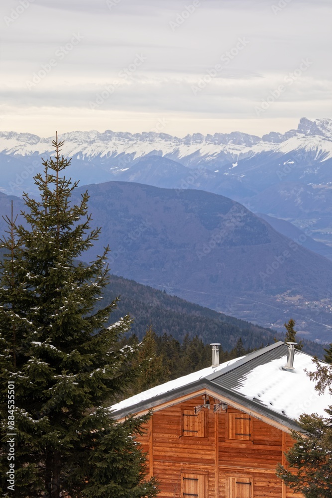 Wooden log house in the mountains