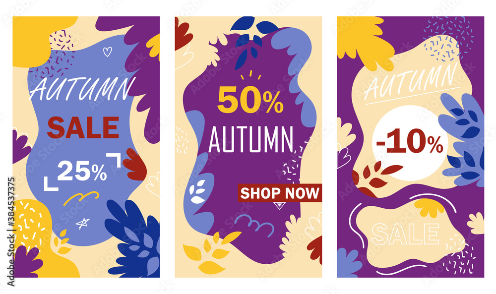 Autumn Sale Instagram Stories. Floral Style Vector Illustration 