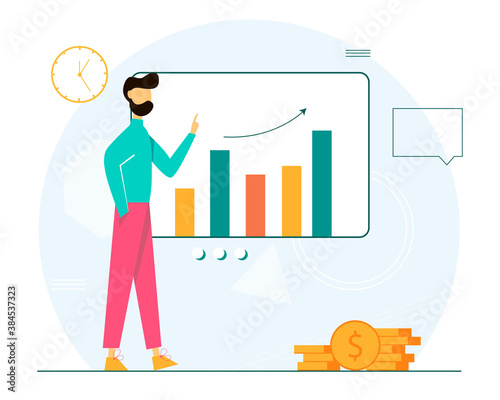 Business meeting in the office. Development of a new company strategy. Vector illustration in a flat style.