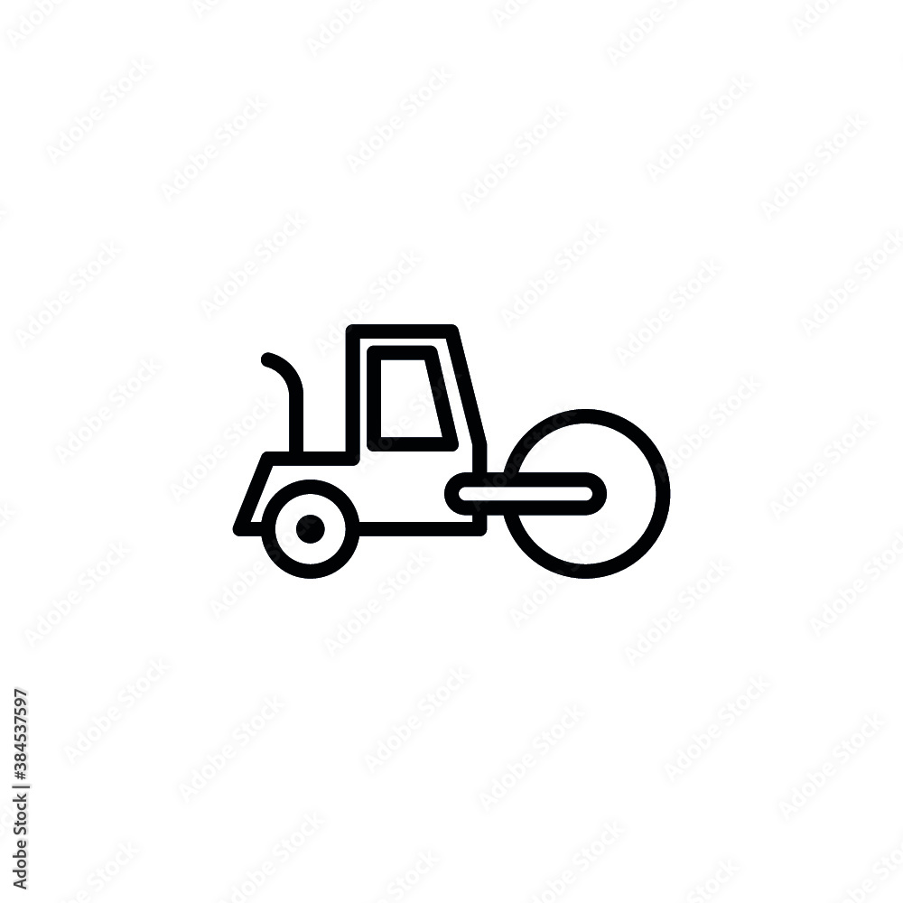 road roller icon with line or outline style. vehicle or transport icon stock