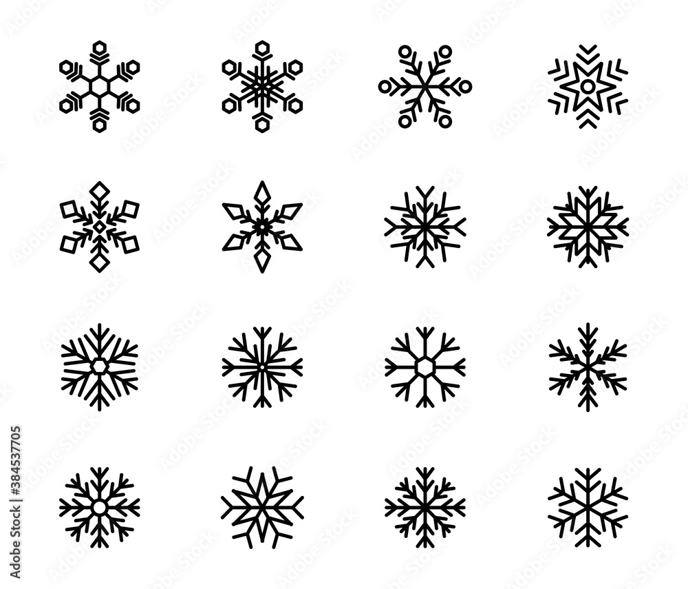 Set of snowflake icons. Snowflakes collection. Winter elements for christmas banner.