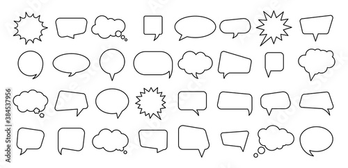 Empty linear speech bubbles set. Dialog balloon icons. Bubbles different shapes. Vector flat style.Графика и иллюстрации