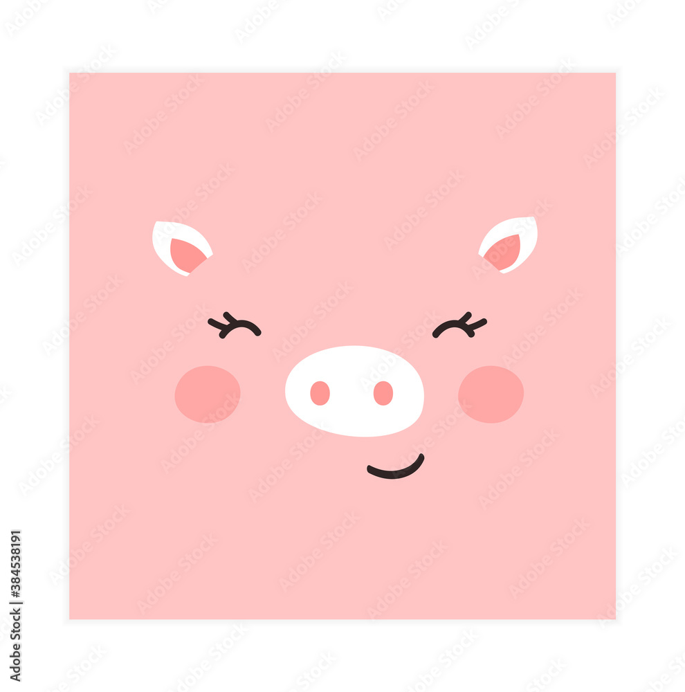 Trendy cute Pig Funny animal face. Perfect for textiles, prints, posters and more. Isolated and grouped. Colorful Cartoon Flat Vector Illustration Trendy cute Pig Funny animal face. Perfect for textiles, prints, posters and more. Isolated and grouped. Colorful Cartoon Flat Vector Illustration