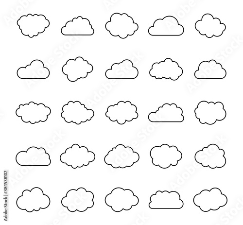 Clouds linear icons. Cloud symbols set . Vector flat style.