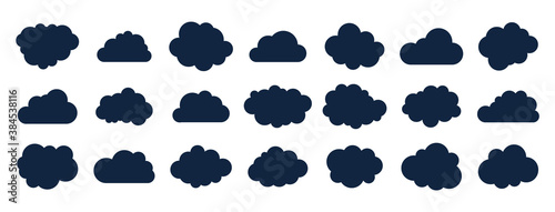 Cloud icons set. Clouds black symbol. Vector flat style.